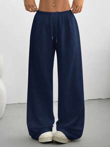 SHEIN PETITE CURVE Pantalones de chándal de mujer de verano, de corte holgado y con nudo delantero, para uso casual diario
