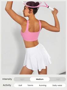 GLOWMODE Quick-Dry Tummy Control Pleated Flowy Skort With Built-In Shorts