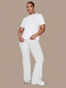 MUSERA 加大码短袖修身长款弹力T恤，适合春季、度假、夏季、假日穿着，优雅休闲，也适合冬季穿着。 - 白色 - 查看 3