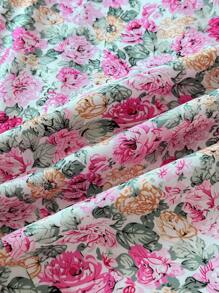 INAWLY Robe élégante pour femmes avec bretelles spaghetti, patchwork de dentelle à la taille et motif floral marguerite - Rose bonbon - Voir 6