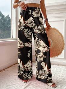 Travachic 女士休闲热带树叶印花宽松长裤，适合夏季，非常适合度假 - 彩色 - 查看 2