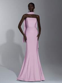 Elitara 优雅分层露肩弹力针织美人鱼裙，适合婚礼、单身派对、度假、舞会、伴娘（成人） - 粉色 - 查看 5