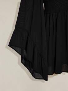 SHEIN ICON 加大码 V 领褶皱腰 A 字形喇叭袖连衣裙，波西米亚嬉皮 Y2K 风格，适合夏季、游牧氛围、暑假、音乐节、毕业季返校服装