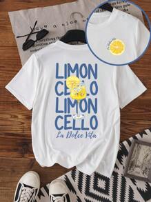 INAWLY Women's Round Neck Lemon Cocktail Print T-Shirt - Round Neck Casual Top - Lightweight Tee Suitable For All Seasons - White - View 1