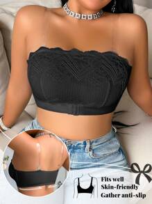 Áo ngực ren quây không dây cỡ lớn cho nữ, chống trượt không lòe loẹt, có kèm cánh hoa ngực - màu đen - Xem 6