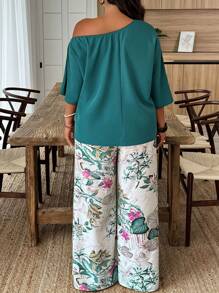 Weeklong Conjunto informal/de vacaciones de 2 piezas de talla grande con estampado aleatorio