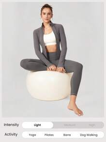 GLOWMODE FeatherFit™ Slim-It Streamline Performance Secure Pockets Zip Up Long Sleeve Jacket Low Impact Yoga Daily Fall - Volcanic Gray - View 6