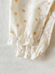 Set da 3 pezzi di pigiama neonato morbido e confortevole con stampa floreale, maniche a raglan con volant, pantaloni lunghi e copertina, outfit per la casa - Albicocca - Visualizzare 5