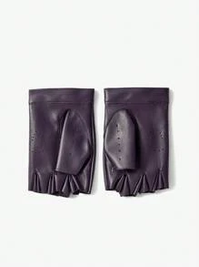 SHEIN ICON Fashionable Retro Solid Color Hollow Heart Half-Finger Gloves - Purple - View 8