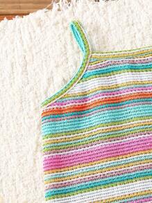 SHEIN Vintaside Kids 女婴时尚彩色条纹针织吊带连衣裙 - 粉色 - 查看 4