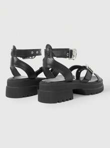 ROMWE Grunge Punk Women's Black Open Toe Plus Size 5.5cm Platform Thick Sole Dark Punk Five-Pointed Star Metal Buckle Design Casual Fashion Everyday Student Beach Sandals Summer - Black - View 4