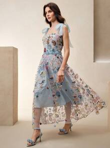 Anewsta 女士刺绣礼服，高端奢华小众礼服 - 藍色 - 查看 4