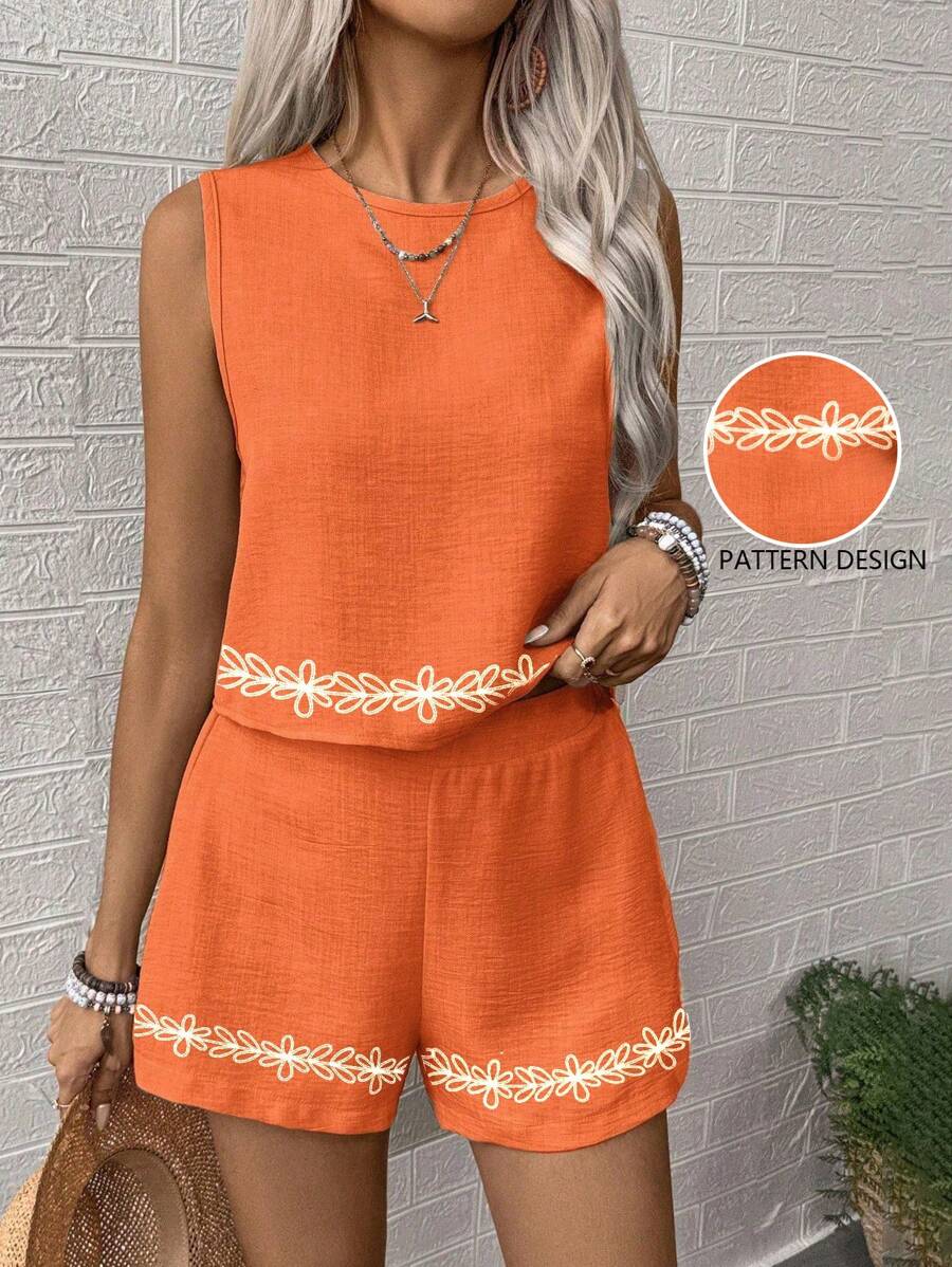 EMERY ROSE 女士梭织休闲度假夏季两件套 - 橘色 - 查看 1