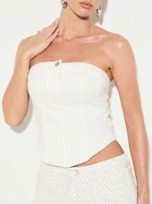 KIZN Strapless Denim Corset Top Structured Bustier White Design Fashion Summer Festival Party Club Night Out Modern - White - View 4