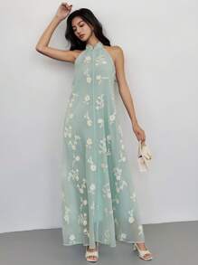 Heiryn Blumen-Stickerei Kleid für Damen, eleganter ärmelloser Stil für den Sommer