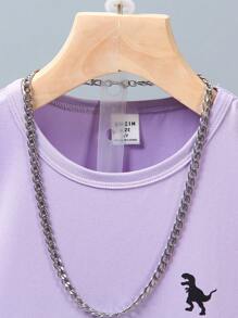 SHEIN 男童夏季圆领可爱印花上衣和短裤运动套装