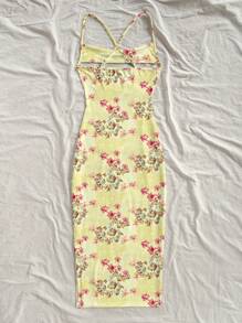 SHEIN VCAY 女士休闲简约花卉印花连衣裙，适合夏季 - Butter Yellow - 查看 2
