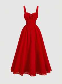 SHEIN MOD 女士白色浪漫纯色休闲节日细肩带连衣裙 - 紅色 - 查看 1