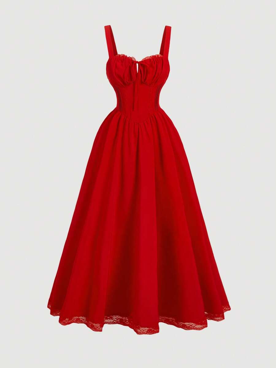 SHEIN MOD 女士白色浪漫纯色休闲节日细肩带连衣裙 - 紅色 - 查看 1