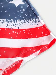 SHEIN Teen Boy Independence Day Patriotic Print Contrast Color America Flag Pattern Casual Shorts, Soft Fabric Versatile & Practical For Daily Wear, School, Outdoor, Beach, Spring/Summer,4th Of July