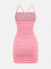 SHEIN Girlism 少女粉色网眼针织弹力贴身细肩带可爱迷你连衣裙，适合春夏季度假派对、情人节、俱乐部服装、生日