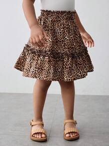 Maija Kids Maija Kids Young Girl Leopard Print Ruffled Hem Mini Skirt - Brown - View 3