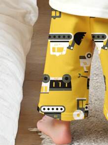 SHEIN Baby Boy Cartoon Excavator Pattern Casual Home Wear Set, Loose Fit Suitable For Summer - Multicolor - View 4