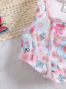 SHEIN Babygirl 可爱花卉印花针织吊带背心，适合夏季度假 - 淡紫色 - 查看 6