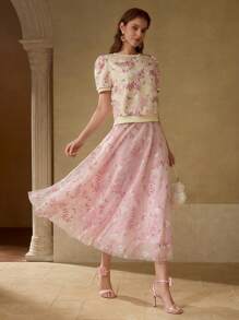 MOTF PREMIUM 花朵刺绣飘逸短裙 - 粉色 - 查看 3