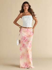 SHEIN BAE 夏季女式花卉印花网眼中低腰迷你裙 - 彩色 - 查看 5