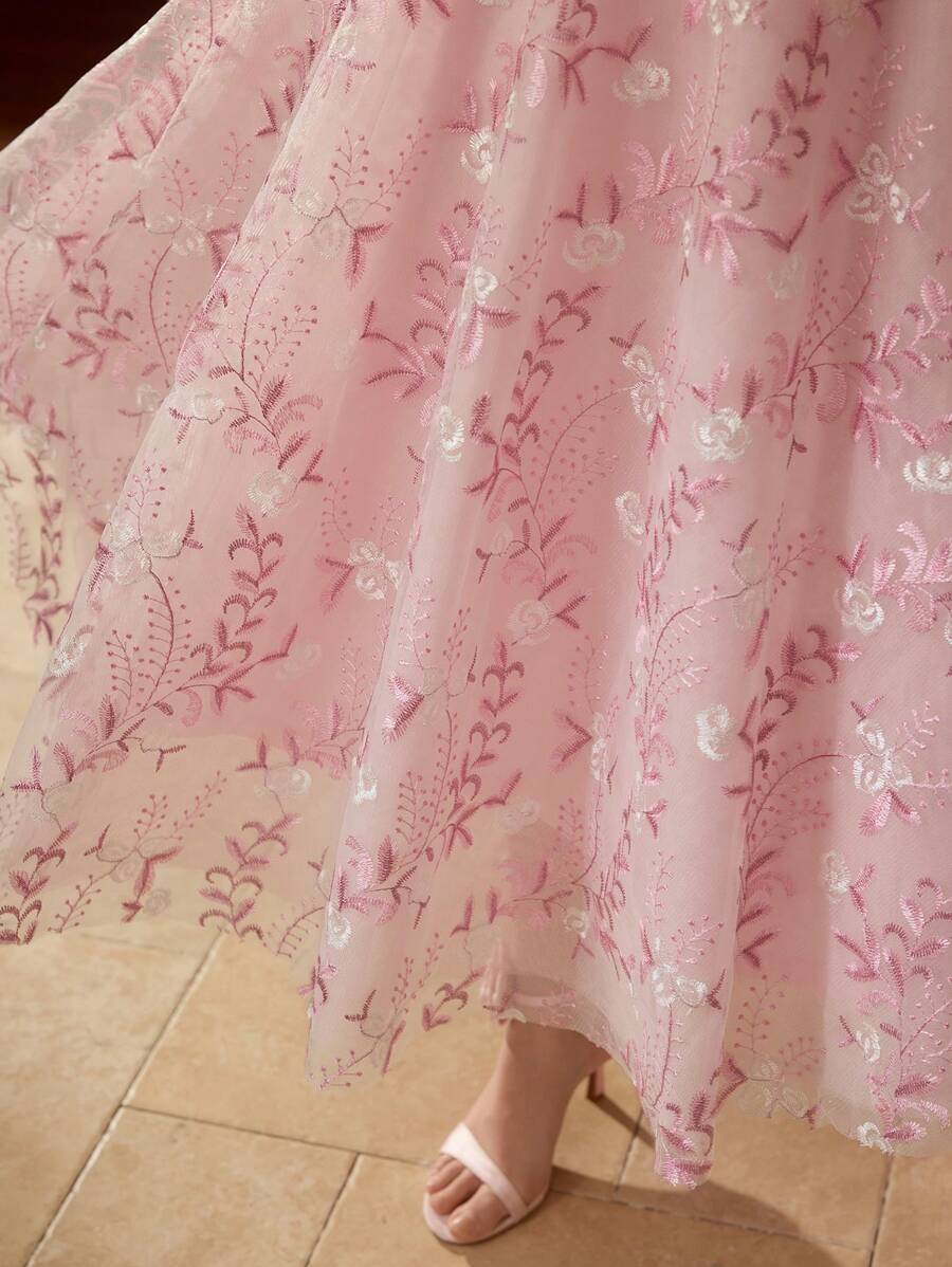 MOTF PREMIUM FLOWER EMBROIDERY FLOWY SKIRT - Pink - View 2