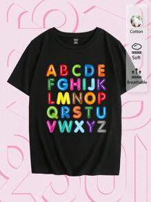 Tseoso 休闲简约字母印花圆领短袖女式T恤 - 黑色 - 查看 1