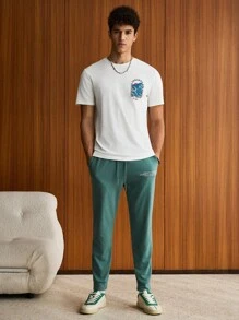 SWAVVY Homme En Coton Vague Et Graphique De Slogan T-shirt & Pantalon De Survêtement À Cordon