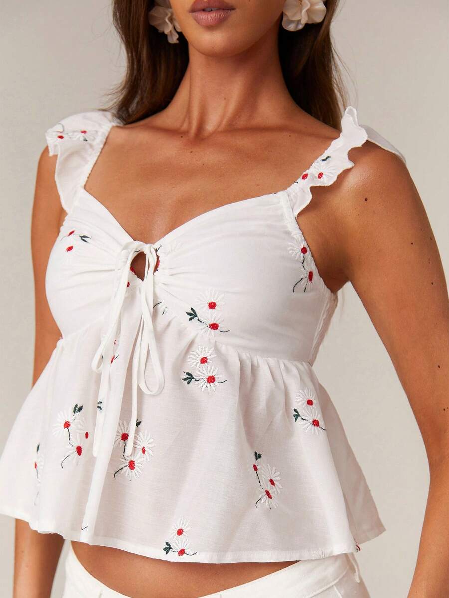 Athîral Women's Summer Casual Ditsy Floral Embroidered Camisole - White - View 1