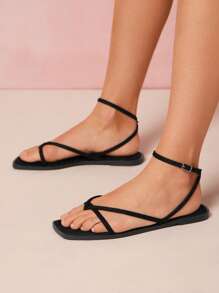 SHUZIA Sandalias planas cómodas y casuales básicas para el verano, ideales para vacaciones y uso diario - Negro - Ver 2