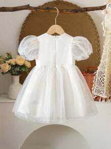 SHEIN Vintaside Kids Baby Girls Infant Elegant Vintage Lace Tulle Puff Sleeve Party Dress Princess Gown Birthday Outfit, Spring/Summer