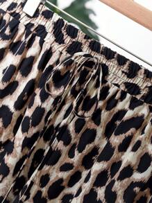 CosyJoli Plus Size Leopard A-Line Ruffle Hem Casual Shorts,Slightly Sheer