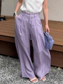 DAZY Women Summer Loose Casual Straight-Leg Pants, Comfortable Beach Holiday Trousers - Purple - View 2