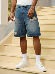 Manfinity Homme Herren Lässig gewaschene und destroyed Denim Shorts