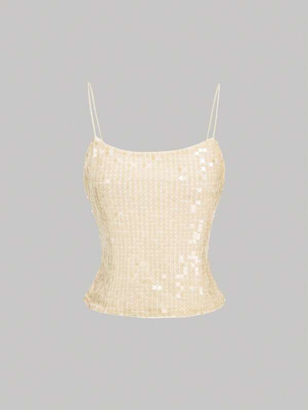 SHEIN MOD Top de camisola con lentejuelas rosas para mujer, top de chaleco rosa primavera, top para fiesta