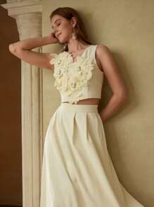MOTF PREMIUM APPLIQUES WAISTCOAT & FOLD PLEATED SKIRT OUTFIT - Apricot - View 6