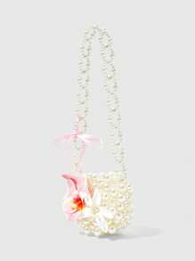 ROMWE Kawaii Fashion Elegant Beaded 3D Flower Decor Shoulder Bag - Beige - View 5