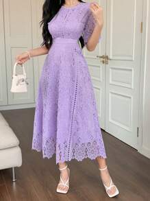 DAZY Elegante y juvenil vestido corto de encaje soluble en agua de manga corta, vestido de fiesta de alta moda mini