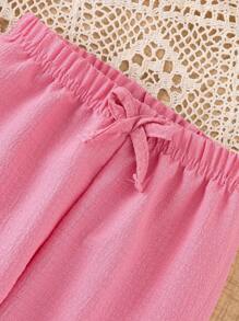 Toddler Girls 2pcs Solid Knot Front Trousers - Multicolor - View 4