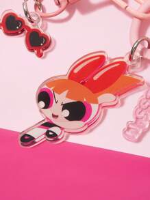 THE POWERPUFF GIRLS X SHEIN Blossom, Heart & Glasses Pattern Pendant With Pink Phone Cord & Pink D-Ring Keychain - Pink - View 4