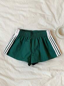 Comfortcana Quần short thể thao sọc tương phản cạp chun cỡ lớn cho nữ, mùa hè - màu xanh lá - Xem 7