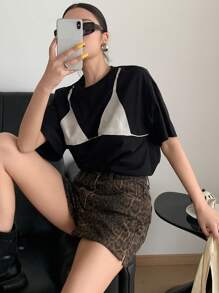 DAZY 女士性感休闲街头豹纹超短牛仔短裤，开衩设计，夏季牛仔短裤 - 棕色 - 查看 3