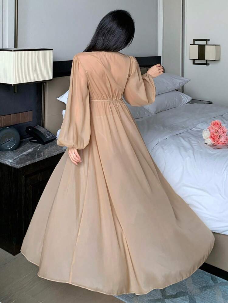 Lightweight Semi-Sheer Long Robe For Women, Suitable For Beach Vacation & Lounging Pajama