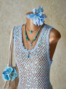 SHEIN ICON 纯色透明无袖罩衫背心，夏季休闲装 - 淺藍色 - 查看 9