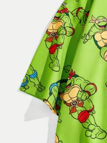 TEENAGE MUTANT NINJA TURTLES X SHEIN Camisa holgada informal de manga corta y tejido estampado para hombres en verano